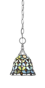 Chain Hung Mini Pendant, Brushed Nickel Finish, 7" Crescent Art Glass (11-BN-9965)