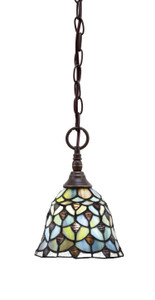 Chain Hung Mini Pendant, Dark Granite Finish, 7" Crescent Art glass (11-DG-9965)