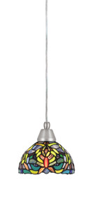 Cord Mini Pendant, Brushed Nickel Finish, 7" Kaleidoscope Art Glass (22-BN-9905) Cord Mini Pendant, Brushed Nickel Finish, 7" Kaleidoscope Art Glass (22-BN-9905)