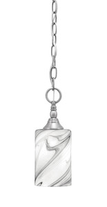 Chain Hung Mini Pendant, Brushed Nickel Finish, 4" Onyx Swirl Glass (11-BN-3009)