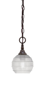 Chain Hung Mini Pendant, Dark Granite Finish, 6" Clear Ribbed glass (11-DG-5110)