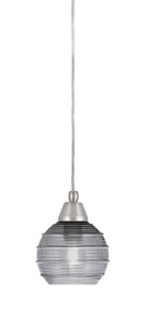 Cord Mini Pendant, Brushed Nickel Finish, 6" Smoke Ribbed Glass (22-BN-5112)