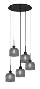 Edge 5 Light Cluster Pendalier, Espresso Finish, 6" Smoke Textured Glass (1175-ES-4612)