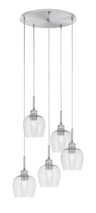 Edge 5 Light Cluster Pendalier, Brushed Nickel Finish, 6" Smoke Bubble Glass (1175-BN-4812)