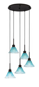 Edge 5 Light Cluster Pendalier, Espresso Finish, 7" Teal Crystal Glass (1175-ES-458)