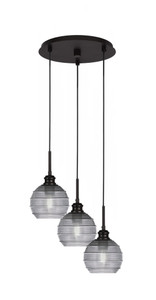 Edge 3 Light Cluster Pendalier, Espresso Finish, 6" Smoke Ribbed Glass (1173-ES-5112)