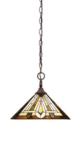 Chain Hung Pendant, Bronze Finish, 14" Square Tahoe Art Glass (12-BRZ-959)