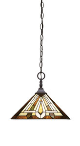 Chain Hung Pendant, Dark Granite Finish, 14" Square Tahoe Art Glass (12-DG-959)