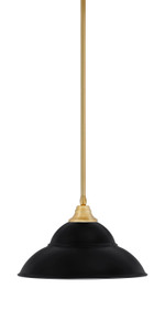Stem Hung Pendant, New Age Brass Finish, 16" Matte Black Double Bubble Metal Shade (26-NAB-429-MB)