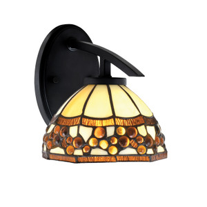 Kurve 1 Light Downlight Wall Sconce, Matte Black Finish, 7" Roman Jewel Art Glass (3720-MB-9975)
