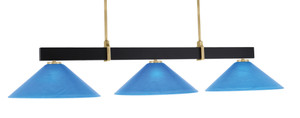 Wellington 3 Light Bar, Matte Black & New Age Brass Finish, 16" Blue Italian Glass (1253-MBNAB-415)