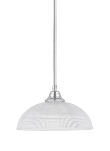 Stem Hung Pendant, Chrome Finish, 13" Clear Ribbed Glass (26-CH-540)