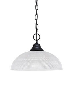 Chain Hung Pendant, Matte Black Finish, 13" Clear Ribbed Glass  (10-MB-540)
