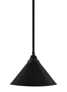 Stem Hung Pendant, Matte Black Finish, 14" Matte Black Cone Metal Shade  (26-MB-420-MB)