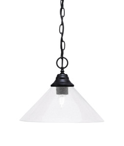 Chain Hung Pendant, Matte Black Finish, 12" Clear Bubble Glass (10-MB-306)