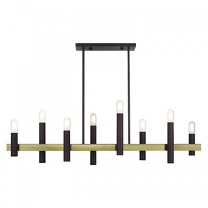 Helsinki 8 Light Bronze Extra Large Linear Chandelier with Antique Brass Accents (46868-07) Helsinki 8 Light Bronze Extra Large Linear Chandelier with Antique Brass Accents (46868-07)
