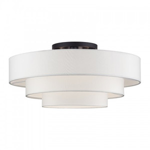 Manorwood 5 Light Bronze Extra Large Semi-Flush with Hand Crafted Off-White Color Fabric Hardback Shades (50309-07)
