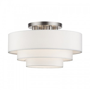 Manorwood 4 Light Brushed Nickel Extra Large Semi-Flush with Hand Crafted Off-White Color Fabric Hardback Shades (50307-91)