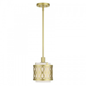Vistaview 1 Light Soft Gold Mini Pendant with Hand Crafted Oatmeal Color Fabric Hardback Shade (53439-33)