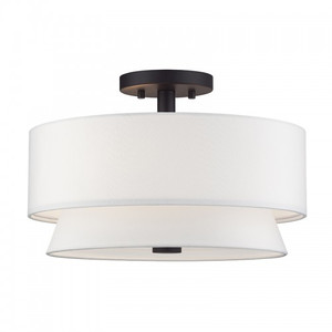 Fontana 3 Light Bronze Large Semi-Flush with Hand Crafted Off-White Fabric Hardback Shades (60026-07)