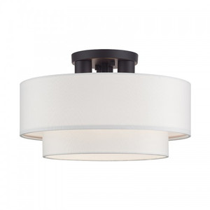 Manorwood 3 Light Bronze Large Semi-Flush with Hand Crafted Off-White Color Fabric Hardback Shades (50305-07)