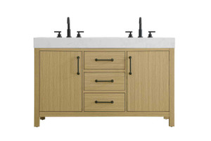 54 Inch Double Bathroom Vanity In Honey Brown (VF60654DMHB)