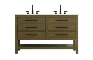 54 Inch Double Bathroom Vanity In Chestnut Brown (VF60554DMCB)