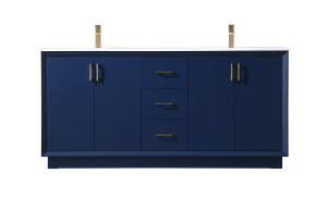 72 Inch Double Bathroom Vanity In Blue (VF19672DBL)