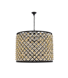 Madison 12 Light Matte Black Chandelier Golden Teak (Smoky) Royal Cut Crystal (1206D35MB-GT/RC)