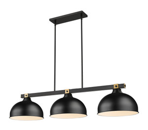 Bronte 3 Light Billiard in Matte Black + Rubbed Brass (1955-3MB-RB-D13MB)