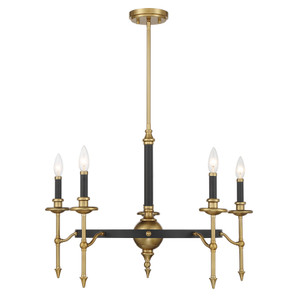 Consulate 5-Light Chandelier in Matte Black and Warm Brass (1-9511-5-143)