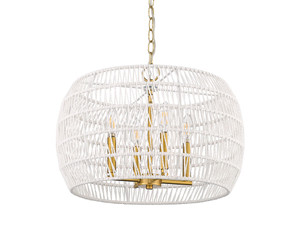 Ellie 4 Light Chandelier in Modern Brushed Gold with Bleached White Raphia Rope Shade (6808-4 MBG-WR)