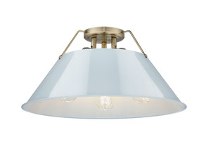 Orwell 3-Light Flush Mount in Aged Brass with Dusky Blue (3306-3FM AB-DB)