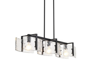 Aenon Linear Pendant in Matte Black with Hammered Water Glass Shade (3164-LP BLK-HWG)