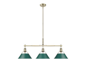 Orwell 3-Light Linear Pendant in Aged Brass with Pine Green (3306-LP AB-GN)