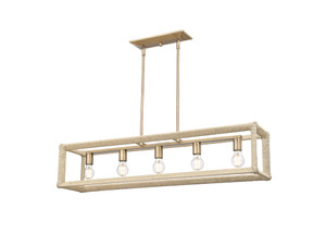 Kimber Linear Pendant in Modern Brass with Light Natural Rattan Accents (2075-LP MBS-LNR)