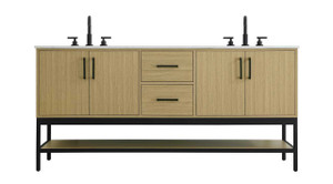 72 Inch Double Bathroom Vanity In Honey Brown (VF60772DMHB)