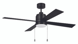 McCoy 52" 4-Blade Ceiling Fan w/ Pull Chain in Flat Black w/ Flat Black Blades; Integrated Light Kit (MCY52FB4-PC)
