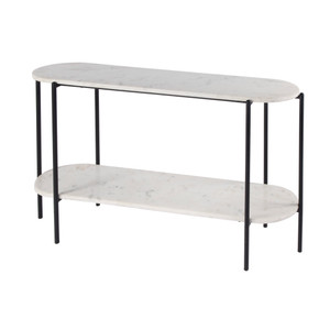Renaldo 495 in W Elongated Marble and Iron 2-Tier Console Table, White (5875025) Renaldo 495 in W Elongated Marble and Iron 2-Tier Console Table, White (5875025)