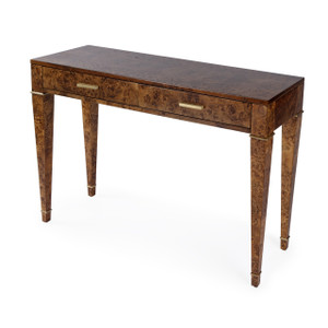 Kai 45 in W Rectangular Burl Wood 2 Drawer Console Table, Medium Brown (5714442) Kai 45 in W Rectangular Burl Wood 2 Drawer Console Table, Medium Brown (5714442)