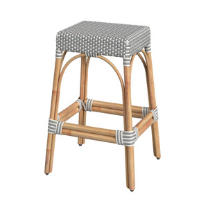 Robias 30 in Seat Height Rectangular Rattan Backless Bar Stool, White and Gray Dot (5604329) Robias 30 in Seat Height Rectangular Rattan Backless Bar Stool, White and Gray Dot (5604329)