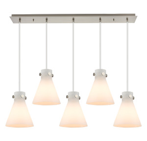 Newton Cone - 5 Light - 40 inch - Brushed Satin Nickel - Linear Pendant (125-410-1PS-SN-G411-8WH)