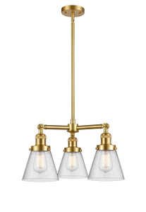 Cone - 3 Light - 19 inch - Satin Gold - Stem Hung - Chandelier (207-SG-G64)