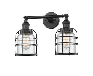 Bell Cage - 2 Light - 16 inch - Matte Black - Bath Vanity Light (208-BK-G52-CE) Bell Cage - 2 Light - 16 inch - Matte Black - Bath Vanity Light (208-BK-G52-CE)