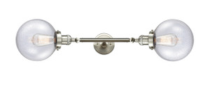 Beacon - 2 Light - 8 inch - Brushed Satin Nickel - Bath Vanity Light (208L-SN-G204-8-LED) Beacon - 2 Light - 8 inch - Brushed Satin Nickel - Bath Vanity Light (208L-SN-G204-8-LED)