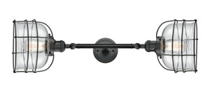 Bell Cage - 2 Light - 9 inch - Matte Black - Bath Vanity Light (208L-BK-G72-CE) Bell Cage - 2 Light - 9 inch - Matte Black - Bath Vanity Light (208L-BK-G72-CE)
