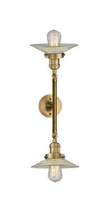 Halophane - 2 Light - 9 inch - Brushed Brass - Bath Vanity Light (208L-BB-G2-LED) Halophane - 2 Light - 9 inch - Brushed Brass - Bath Vanity Light (208L-BB-G2-LED)