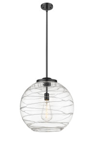 Athens Deco Swirl - 1 Light - 18 inch - Matte Black - Stem Hung - Pendant (221-1S-BK-G1213-18)