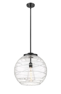 Athens Deco Swirl - 1 Light - 16 inch - Matte Black - Stem Hung - Pendant (221-1S-BK-G1213-16)