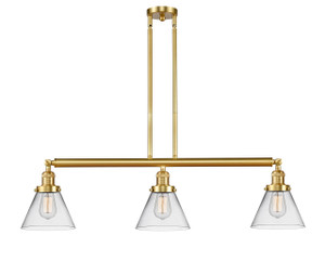 Cone - 3 Light - 40 inch - Satin Gold - Stem Hung - Island Light (213-SG-G42-LED)
